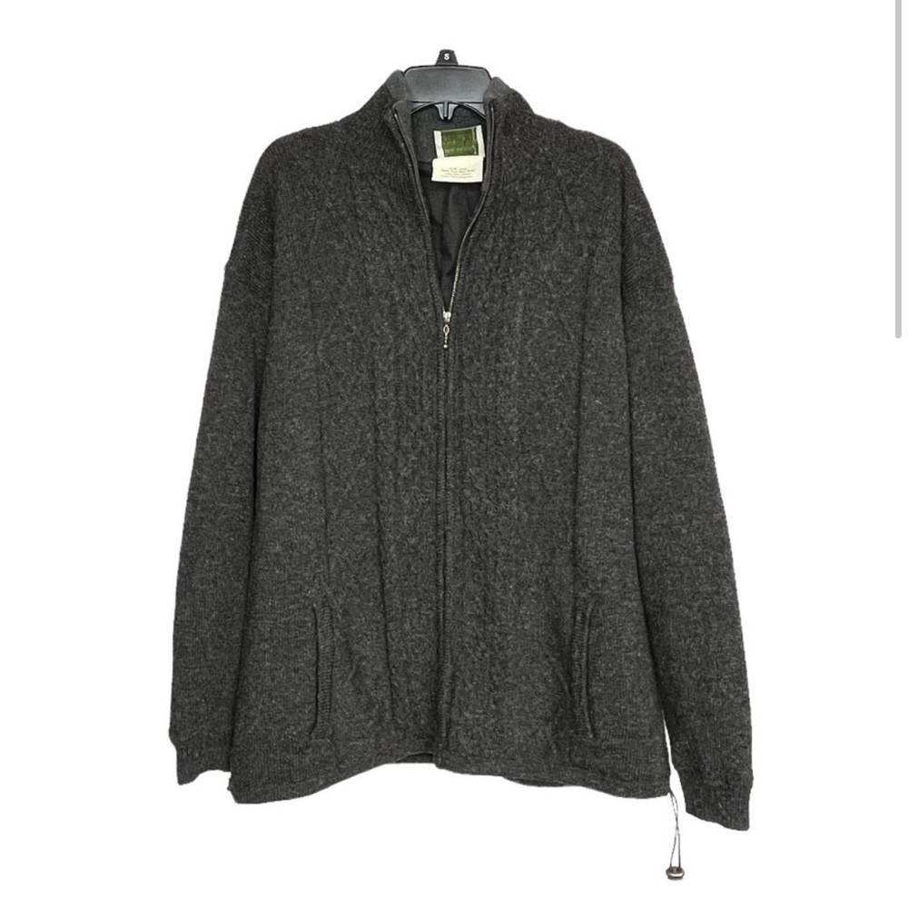 Aran Woolen Mills 100% Pure Cozy Wool Gray Windproof Zip Up Jacket XXL